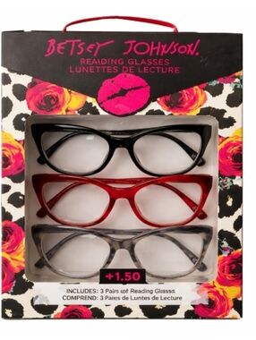 Betsey Johnson Black, Red, Gray 3-Pack Cat-Eye Reading Glasses